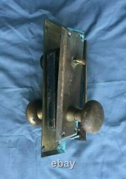 Antique Brass Entry Door Knob Set Back Plates Mortise Lock Vtg Yale Old 460-19J
