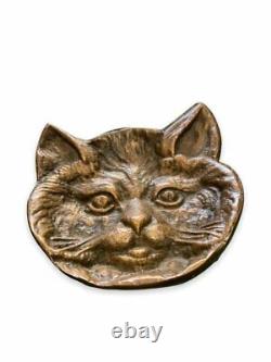 Antique Bronze Cat's Head Baguier Empty Pocket Gilded Sizer 10 cm Rare Old 20th