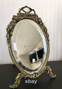 Antique Bronze Mirror Frame Table Glass Art France Wood Collectors Rare Old 19th