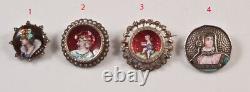 Antique Brooch Enamelled Silver Lot French Pins Lady Girl Rare Old 19th