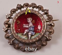 Antique Brooch Enamelled Silver Lot French Pins Lady Girl Rare Old 19th
