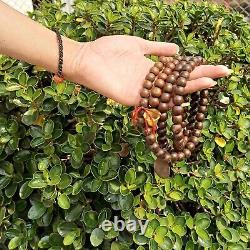 Antique Buddhist 108 prayer beads wood mala necklace old vintage rosary gold sym