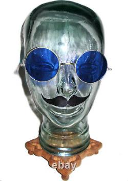 Antique Cobalt Blue Shield Sunglasses Goggles Old Vtg Steampunk Safety Glasses