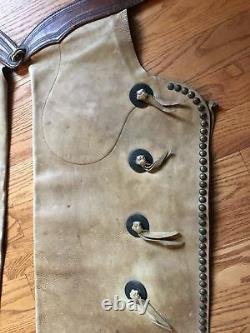 Antique Cowboy Chaps Vintage Old West Leather Cowboy Chaps Buckskin Studs 1920's