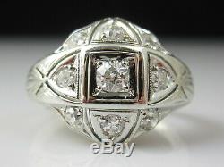 Antique Diamond Ring 18K White Gold Old Mine Cut Cluster Art Deco Estate Vintage