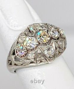 Antique Edwardian $7K 2ct Old Mine Cut Euro VS H Diamond Platinum Filigree Ring