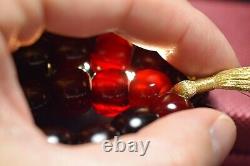 Antique Faturan Cherry Amber Bakelite Prayer Beads, Vintage Amber, Old Bakelite