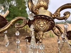 Antique French Vintage Brass Old Decorative 5 Arm Chandelier