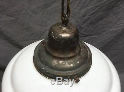 Antique Hanging Ceiling Light School House Bank Milk Glass Globe Old Vtg 572-18E