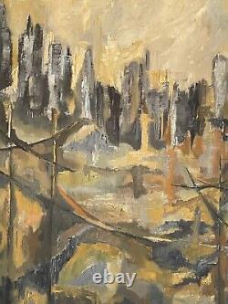 Antique Modern Abstract Cityscape Oil Painting Old Vintage Skyscrapers Landscape