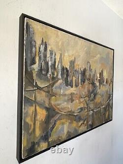 Antique Modern Abstract Cityscape Oil Painting Old Vintage Skyscrapers Landscape