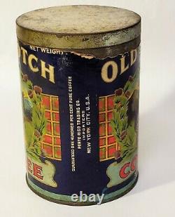Antique OLD SCOTCH vintage COFFEE TIN Can c1920s PAPER LABEL Bagpiper