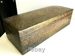 Antique Old Hand Carved Floral Rare Brass Work Vintage Jewelry Box Multipurpose
