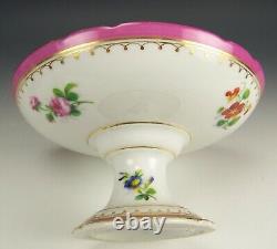 Antique Old Hand Painted Botanical Gold Gilt Compote Center Piece