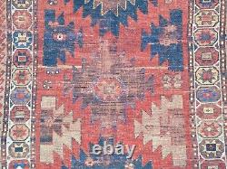 Antique Old Oriental Caucasian Rug Tribal Farmhouse Hand Knotted Wool Vege Dyes