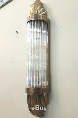 Antique Old Vintage Art Deco Brass & Glass Rod Ship Light Wall Sconces Lamp