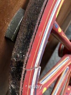 Antique Old Vintage Steel Rim Wooden Wagon Wheel Painted Circus Theme