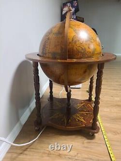 Antique Old World Vintage Look Wood Globe Hidden Bar On Wheels As Shown