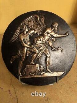 Antique Plaque Bronze Allegory Daedal Icarus Patina Reliefs Decor Rare Old 19th