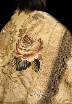 Antique Procession Cloak Embroidered Thread Brocade Liturgical Cape Rare Old18th