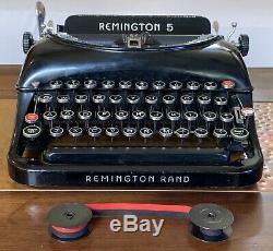 Antique Remington Rand 5 Portable Typewriter + Hard Carry Case Old Vintage Type