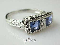 Antique Sapphire Diamond Ring Platinum Art Deco Estate Vintage Retro Old Europea