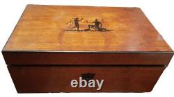 Antique Sewing Kit Charles X Box Mahogany Wood Ebony Marquetry Lid Rare Old 19th