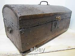 Antique Small Dome Top Trunk Treasure Chest Wooden Document Box old worn patina