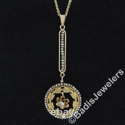 Antique Victorian 14k Gold Old Cut Diamond Seed Pearl Lavaliere Pendant Necklace