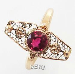 Antique Victorian Ruby 14k Filigree Yellow Gold Vintage Estate Jewelry Ring Old