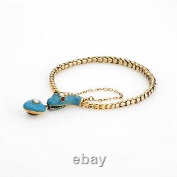 Antique Victorian Snake Bracelet 18k Yellow Gold Blue Enamel Garnet Pearl Old