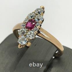 Antique Vintage Estate 14K Rose Gold Ring Ruby & Old Mine Cut Diamonds 1.00ctw