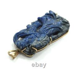 Antique Vintage Old Chinese Carved LAPIS Asian GODDESS GUANYIN 14K Gold Pendant