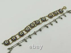Antique Vintage Old Enamel Forget Me Not Violets Flower Bracelet Sterling Silver