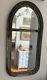 Antique Vintage Old Etched Cut Glass Mirror Wood Frame Etched 30 X 15 Trumeau