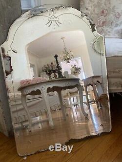 Antique Vintage Old Etched Glass Beveled Mirror ARCHED As Found Large 30X 22