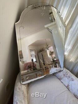 Antique Vintage Old Etched Glass Beveled Mirror ARCHED As Found Large 30X 22