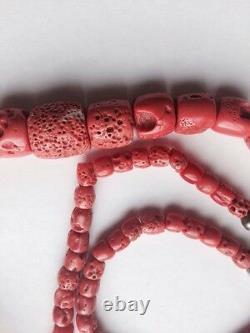 Antique Vintage Old Pink Natural Ocean Coral Beads Necklace