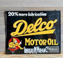 Antique Vintage Old Style Delco Oil Gas Metal Steel Sign