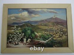 Antique Vintage Painting Ecuador Landscape W Volcano Mystery Artist 1940's Old
