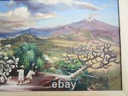 Antique Vintage Painting Ecuador Landscape W Volcano Mystery Artist 1940's Old