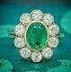 Antique Vintage Ring Green Oval Round Halo Old European Cut Dual Tone Fine Jewel