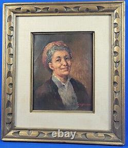 Antique/Vintage Smiling Old lady Portrait Oil Painting Signed by Artist Well Fra
