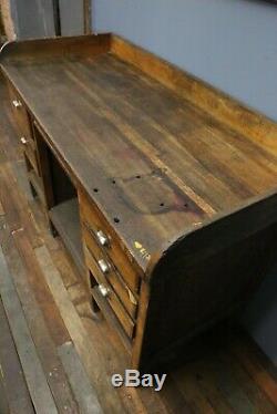Antique Vintage Workbench Wood Desk Industrial Table Jeweler counter Drawers old