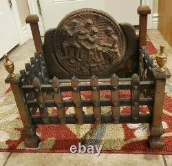 Antique Vintage old Cast Iron Fireplace Grate Log Wood Coal Holder