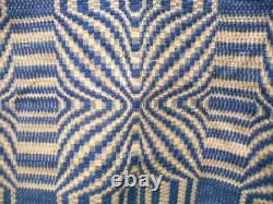 Antique homespun COVERLET guaranteed OLD Blue Geometric pattern