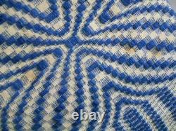 Antique homespun COVERLET guaranteed OLD Blue Geometric pattern