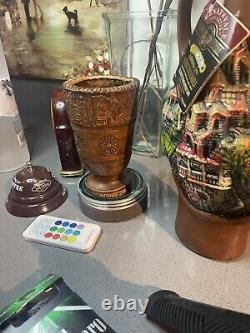 Antique very old wood cup with Greek symbols