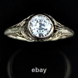 Art Deco Old European Cut Diamond 14k Yellow Gold Ring Engagement Vintage