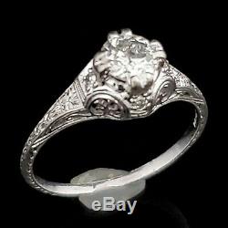 Art Deco Old European Cut Diamond Platinum Ring Engagement or Fashion c. 1920s